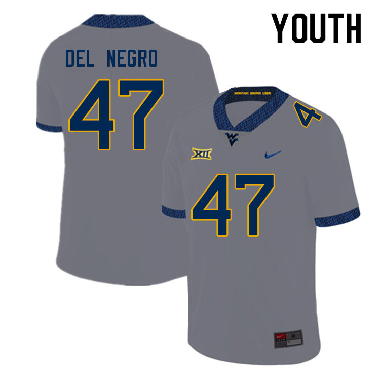 Youth #47 Anthony Del Negro West Virginia Mountaineers College Football Jerseys Sale-Gray - Click Image to Close